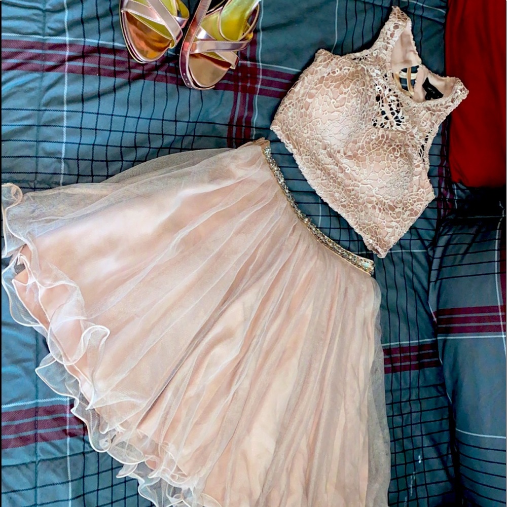 Two piece semi formal dress with matching shoes